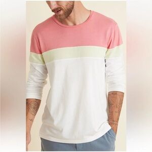 Marine Layer Jacob Crew Color Block Long Sleeve T-Shirt in Dusty Peach/Lime - L